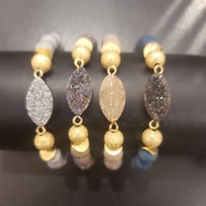 Titanium Crystal Agate Druzy Quartz Geode stretch bracelets.